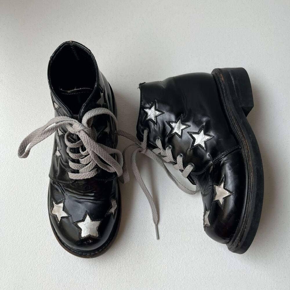 Vintage Muro Welt Leather Boots Size M5/W7 Unisex Stars 90s Y2K Grunge Goth Punk - Picture 2 of 11
